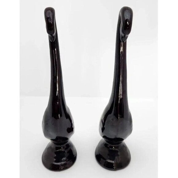 Terracotta / Redware Set of 2 Swans, Glazed, Brown, Figurines, 8" - Picture 2 of 7